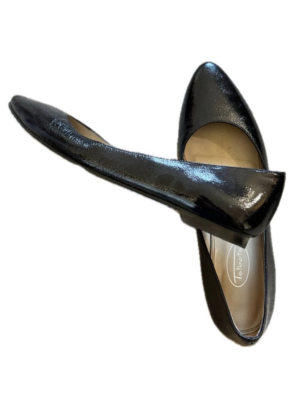 Talbots Black Patent Leather Flats Crinkle Finish Sz 9.5 N